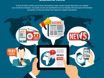 Breaking news illustration with world map and digital devices